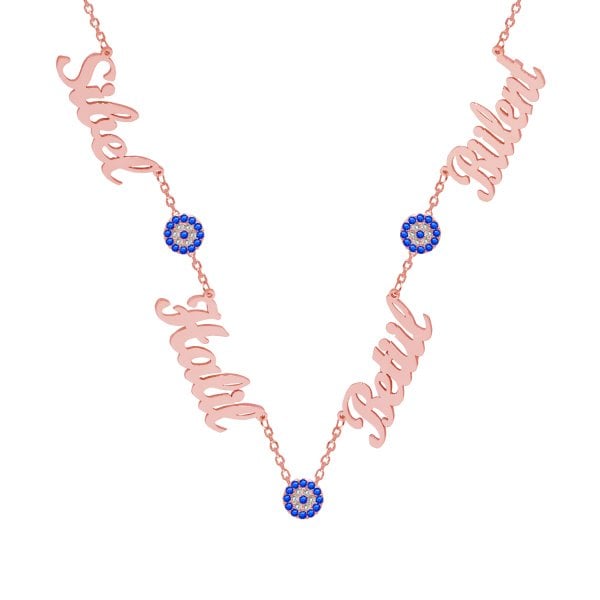 Gümüş 4 İsimli Aile Kolyesi Nazarlı