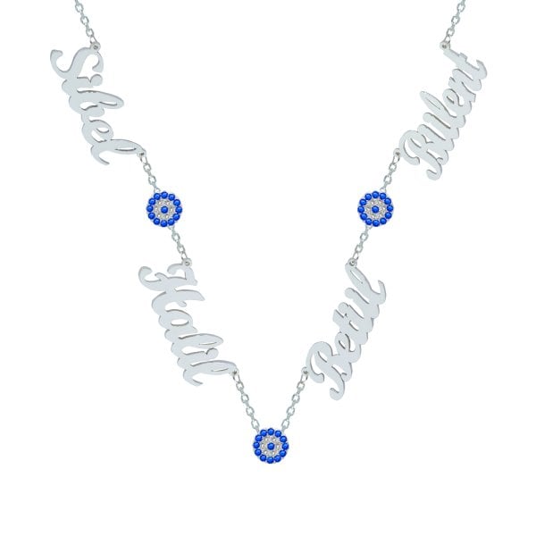 Gümüş 4 İsimli Aile Kolyesi Nazarlı