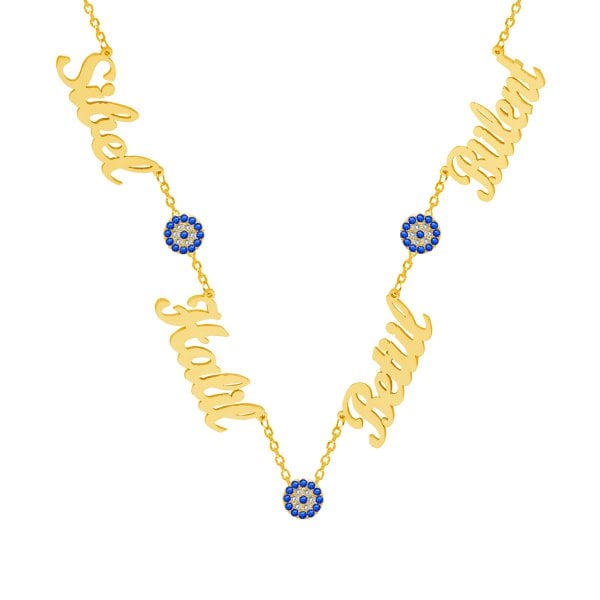 Gümüş 4 İsimli Aile Kolyesi Nazarlı