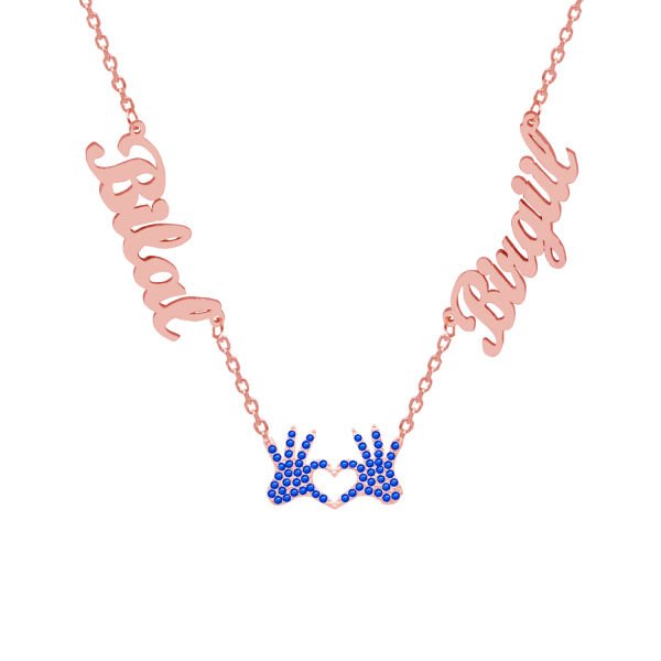 Gümüş 2 İsimli Aile Kolyesi Kalp El Figürlü