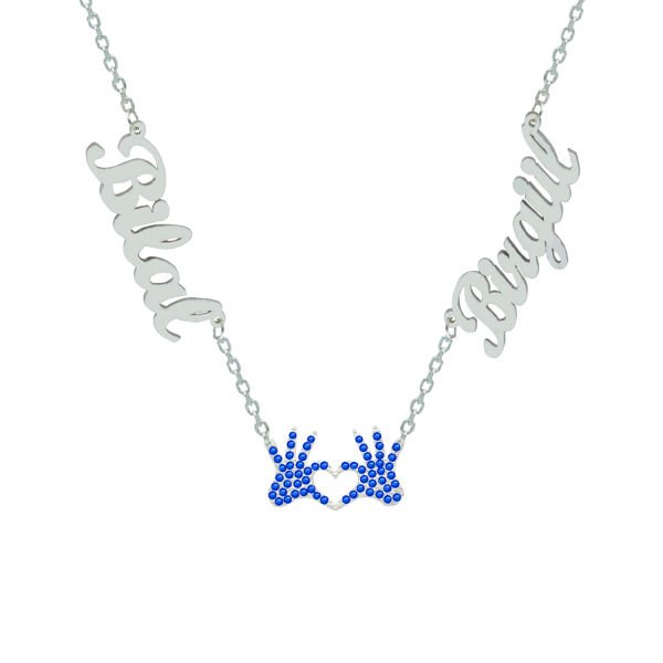 Gümüş 2 İsimli Aile Kolyesi Kalp El Figürlü