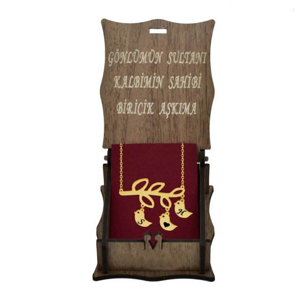 Gümüş Zeytin Yapraklı Kuşlu İsimli Kolye