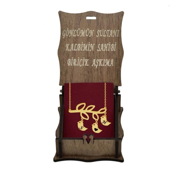 Gümüş Zeytin Yapraklı Kuşlu İsimli Kolye