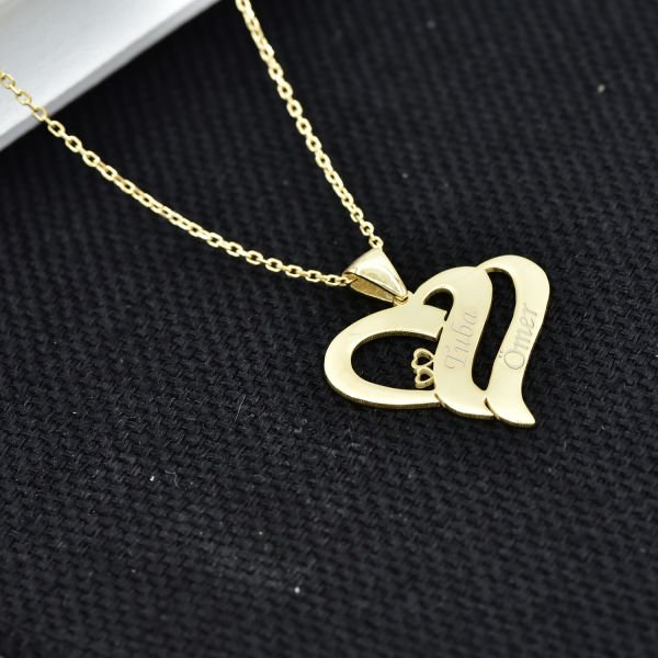 14, 22 Ayar Altın Kalpli 2 İsimli Kolye