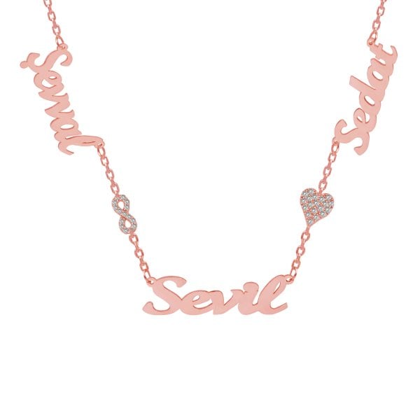 Gümüş Sonsuzluk Kalpli 3 İsimli Aile Kolyesi