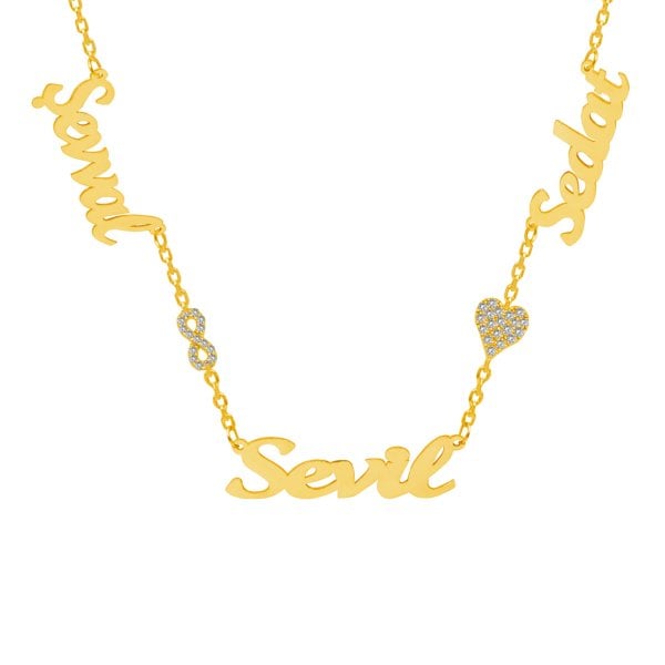 Gümüş Sonsuzluk Kalpli 3 İsimli Aile Kolyesi