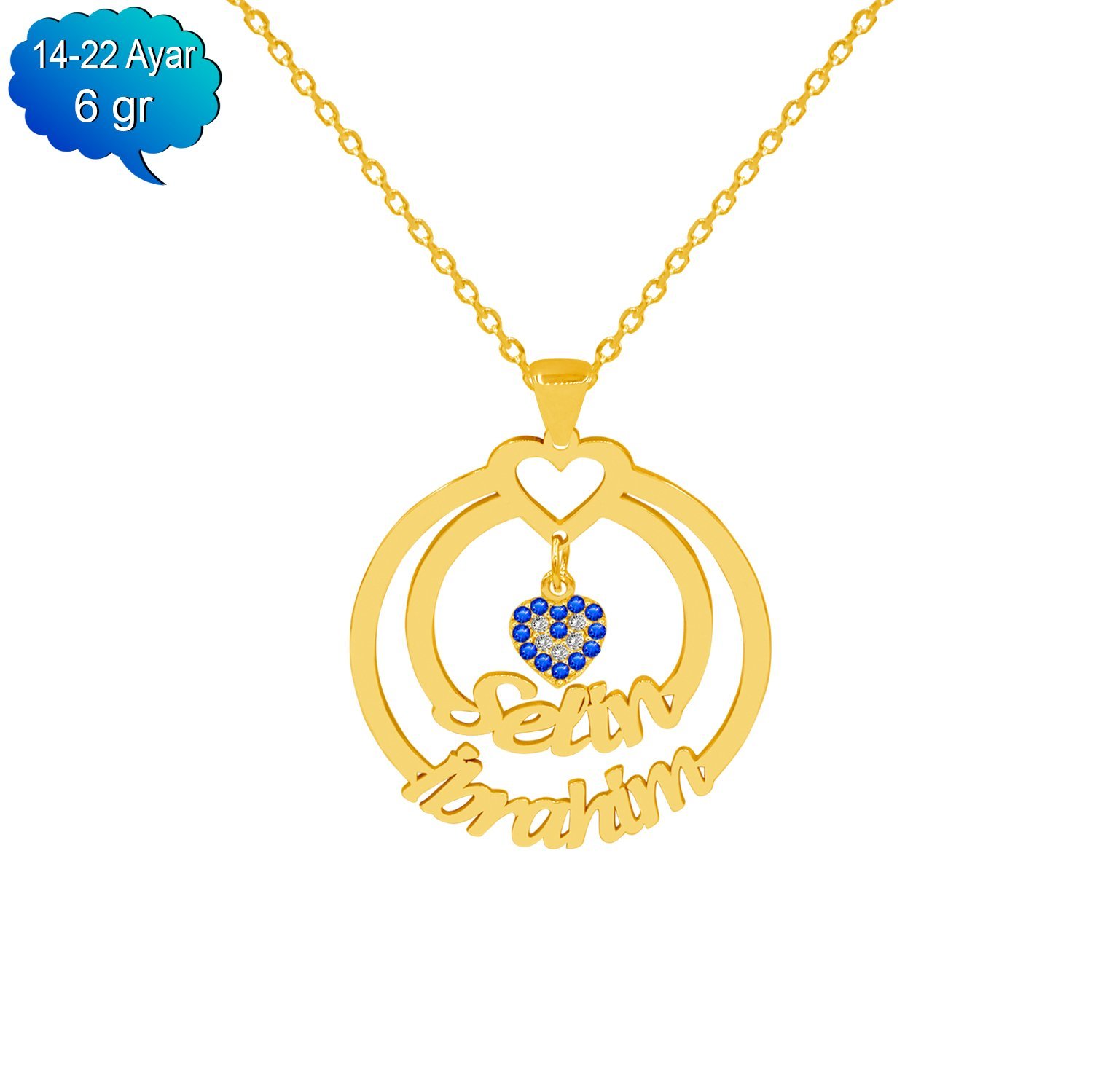 14, 22 Ayar Altın Halka İsimli Kolye