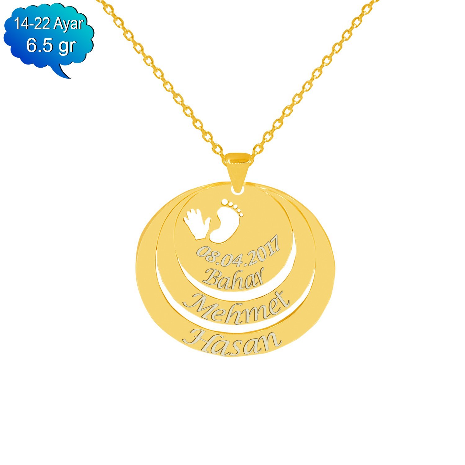 14, 22 Ayar Altın 3 Halkalı İsimli Kolye