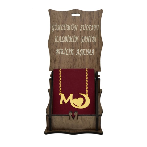 Gümüş Ay Hilal Tasarım Kalpli Harf Kolye