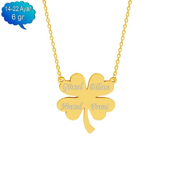 14, 22 Ayar Altın 4 Kalpli Yonca İsimli Kolye