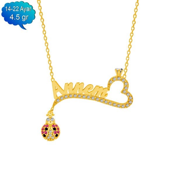 14, 22 Ayar Altın Uğur Böcekli İsimli Kolye