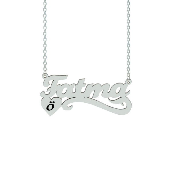 Gümüş Altı Desenli Kalpli İsimli Kolye