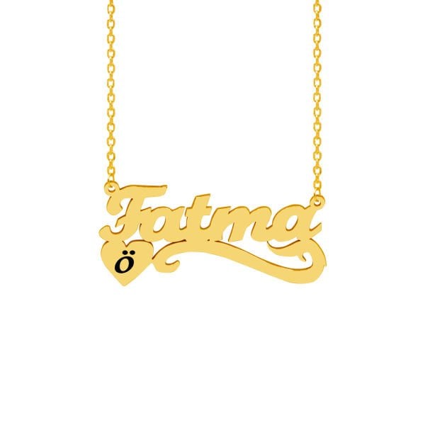 Gümüş Altı Desenli Kalpli İsimli Kolye