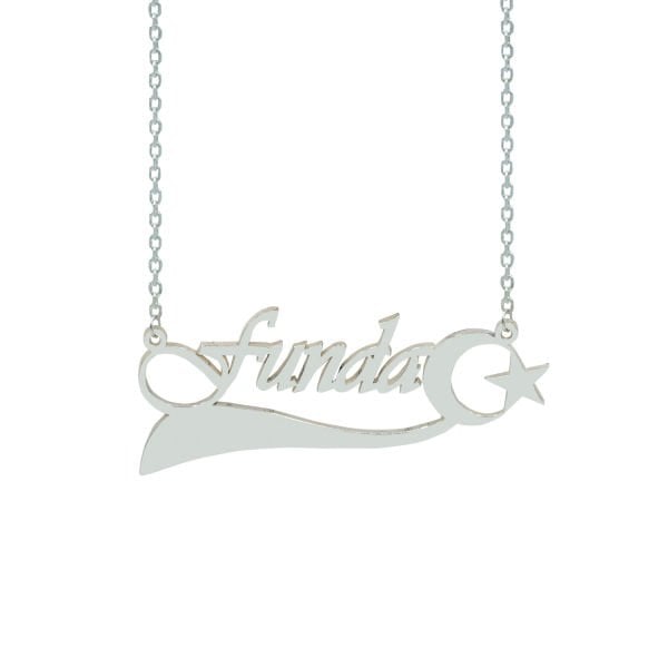 Gümüş Özel Tasarım Ay Yıldızlı İsimli Kolye