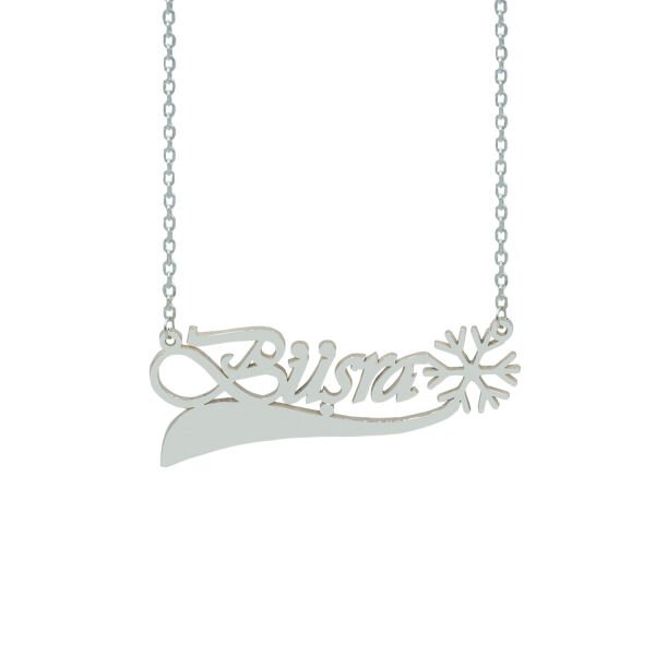 Gümüş Kar Tanesi Tasarımlı İsimli Kolye