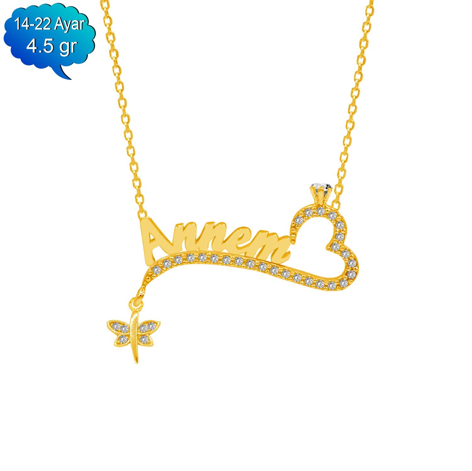 14, 22 Ayar Altın Yusufçuk Sallantı İsimli Kolye