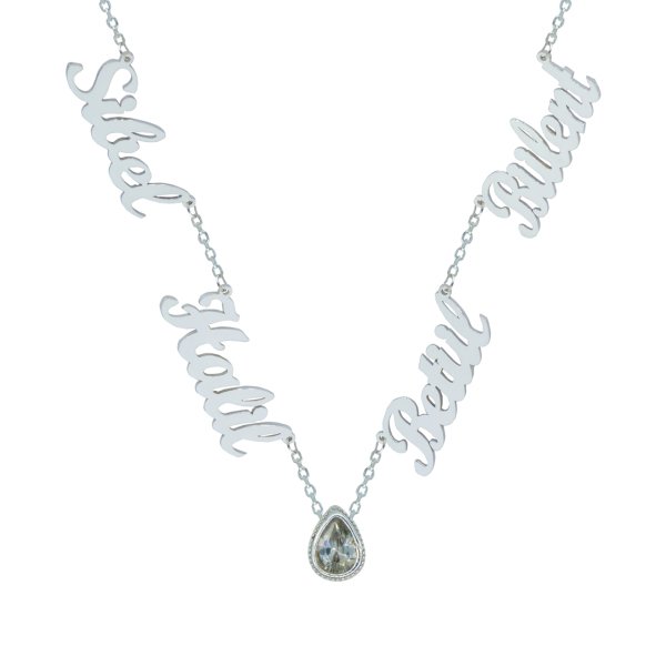 Gümüş Beyaz Damla Taşlı 4 İsimli Kolye