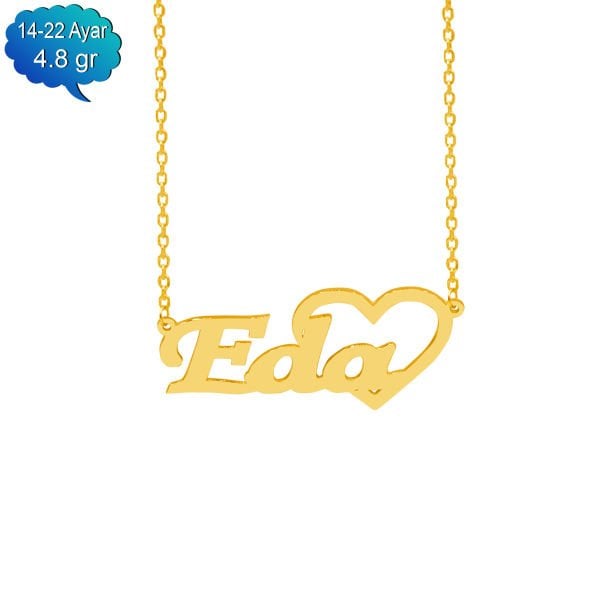 14, 22 Ayar Altın Kalpli İsimli Kolye