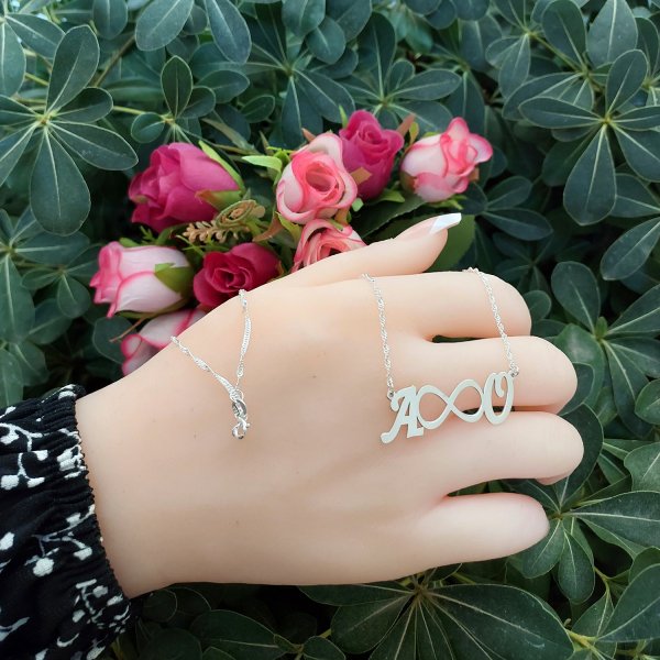 Gümüş Özel Tasarım Sonsuzluk Harfli Kolye