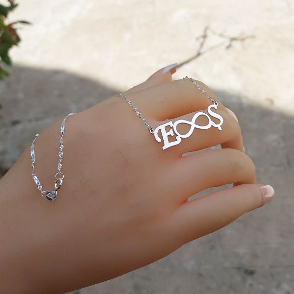 Gümüş Özel Tasarım Sonsuzluk Harfli Kolye