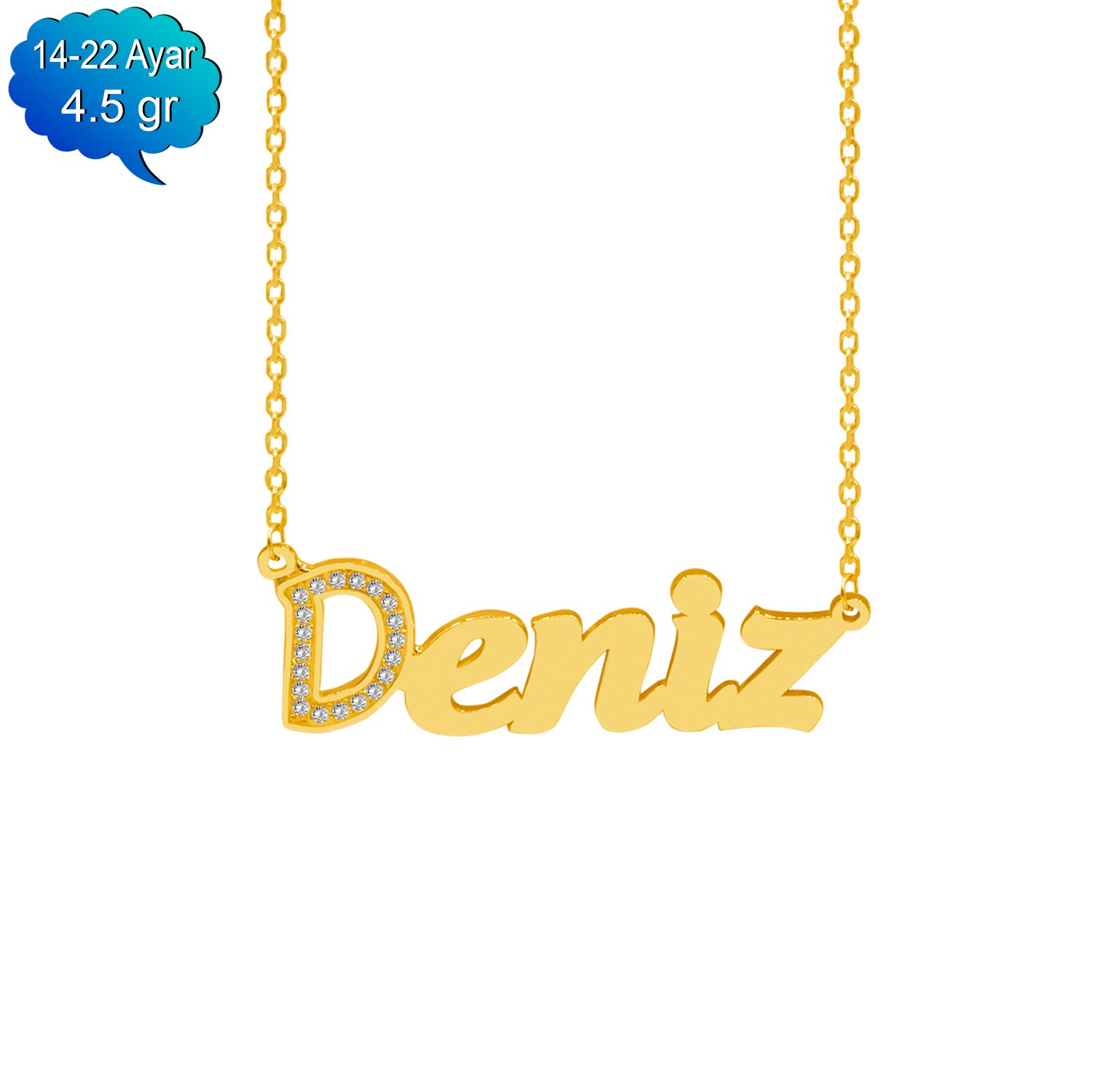 14, 22 Ayar Altın Baş Harf Taşlı İsimli Kolye