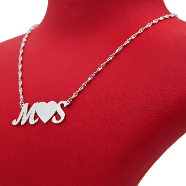 Gümüş Özel Kalpli Tasarım Harfli Kolye