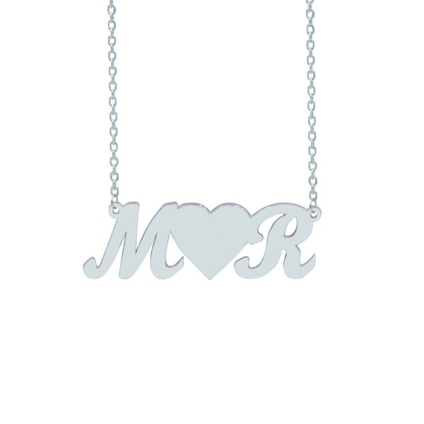 Gümüş Özel Kalpli Tasarım Harfli Kolye