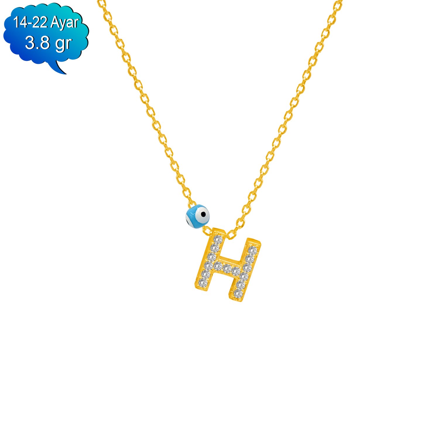 14, 22 Ayar Altın Küçük Taşlı Harf Kolye
