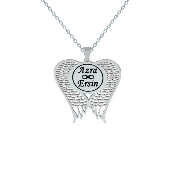 Gümüş Kişiye Özel Melek Kanatlı İsimli Kolye
