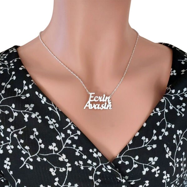 Gümüş Kalpli İki İsimli Kolye