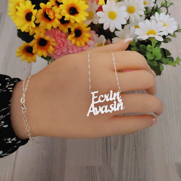 Gümüş Kalpli İki İsimli Kolye