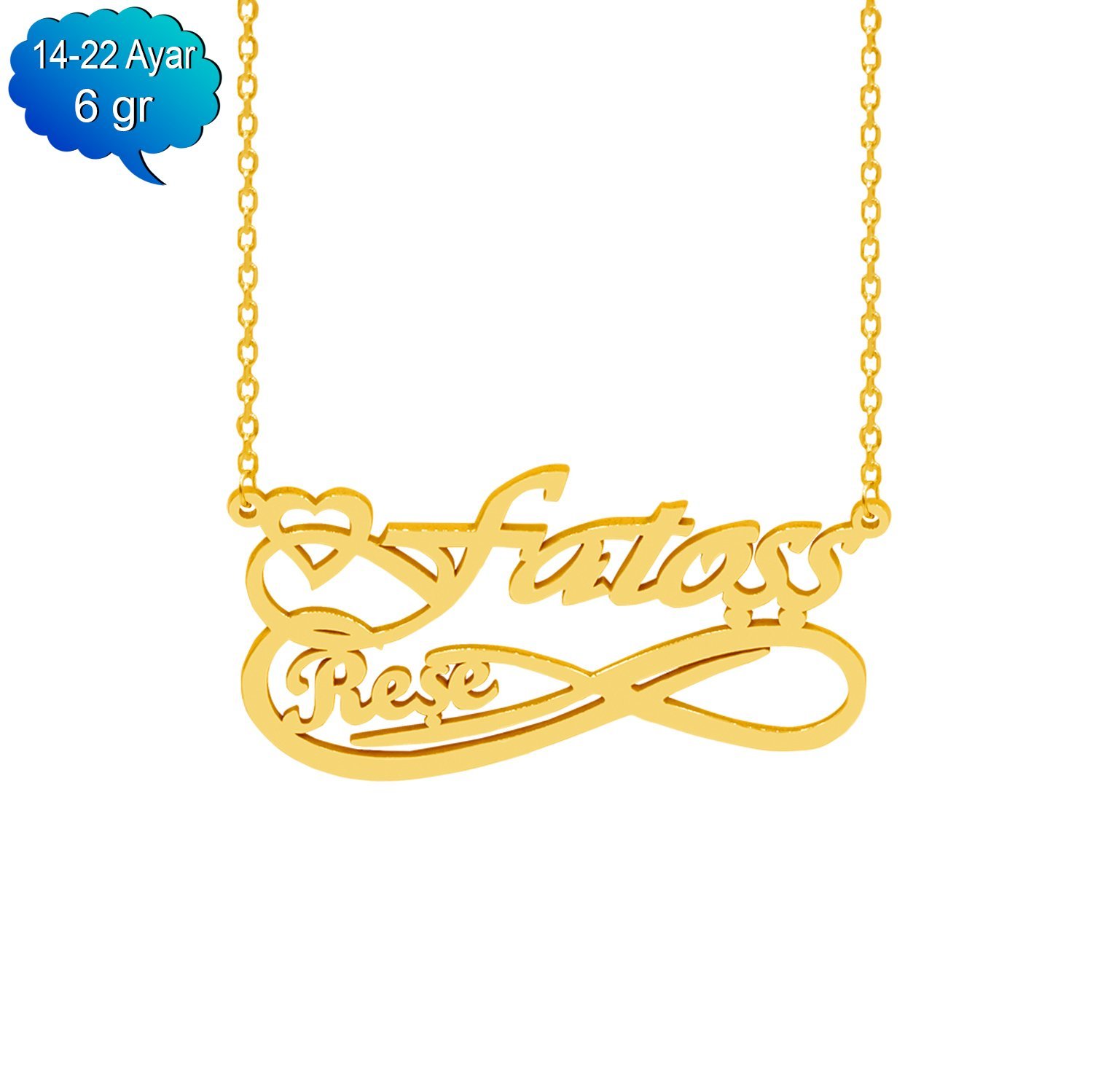 14, 22 Ayar Altın Sonsuzluk Üstü İsimli Kolye