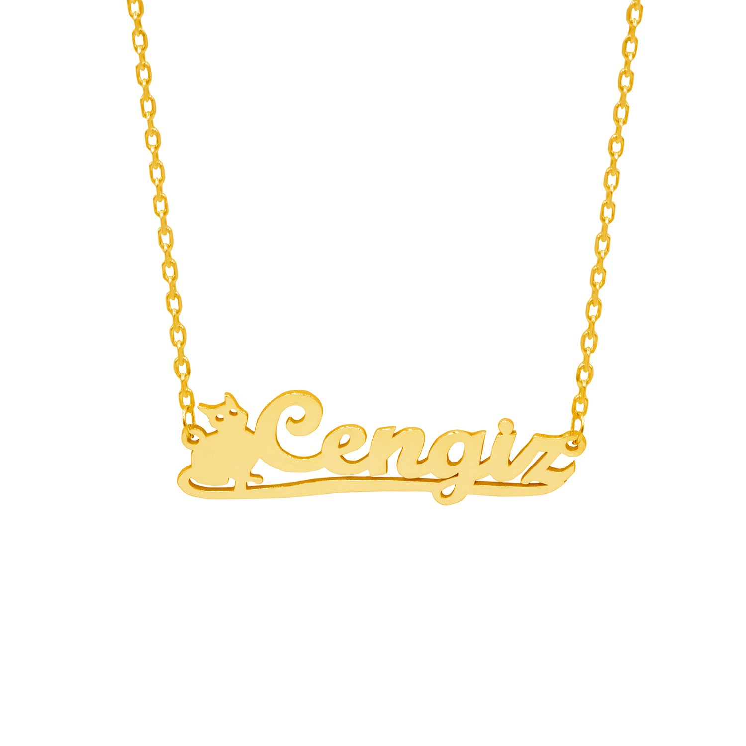 Gümüş Kişiye Özel Kedi Tasarımlı İsimli Kolye