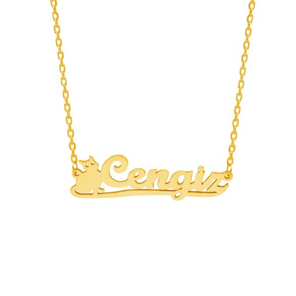 Gümüş Kişiye Özel Kedi Tasarımlı İsimli Kolye
