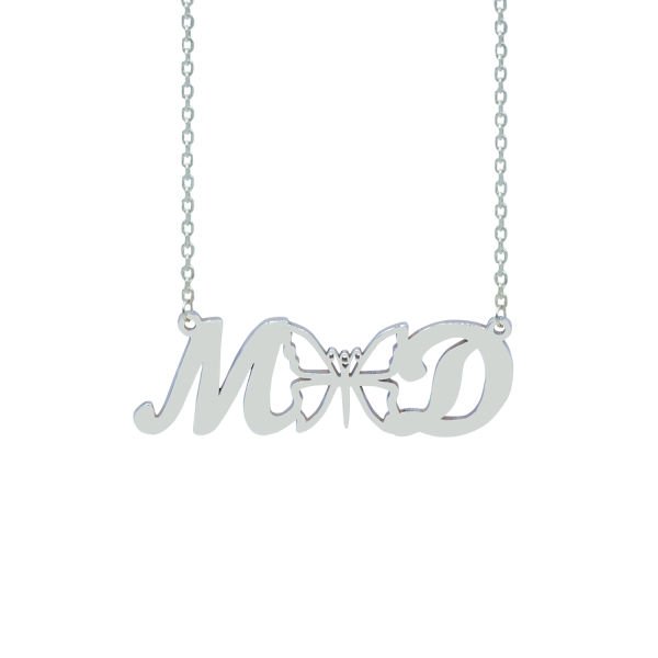 Gümüş Kelebek Harfli Kolye