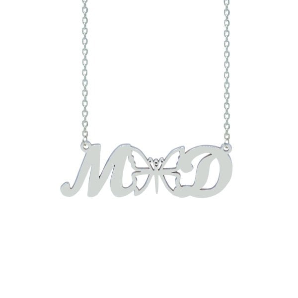 Gümüş Kelebek Harfli Kolye