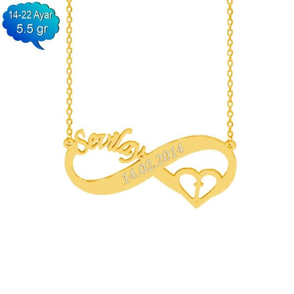 14, 22 Ayar Altın Sonsuzluk Kalpli İsimli Kolye