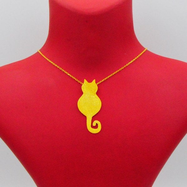 Gümüş Lazer İşlemeli Kedi Kolye