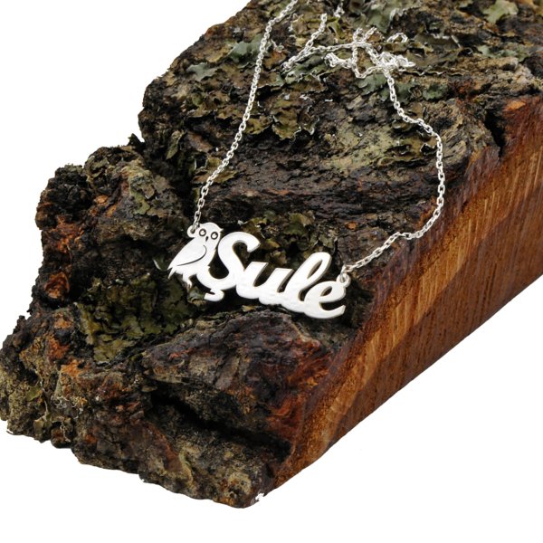 Gümüş Baykuş Tasarımlı İsimli Kolye