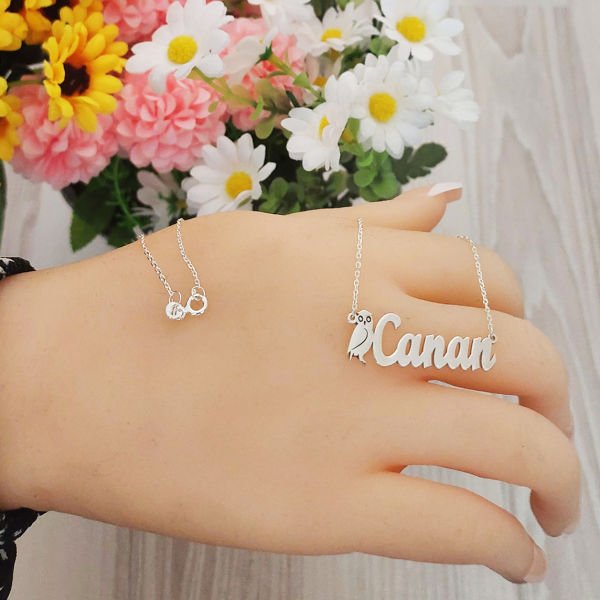 Gümüş Baykuş Tasarımlı İsimli Kolye