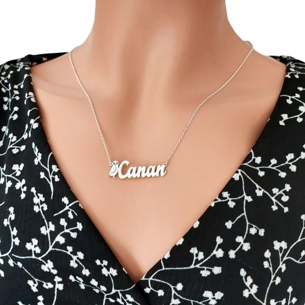 Gümüş Baykuş Tasarımlı İsimli Kolye