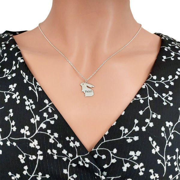 Gümüş Tavşan Tasarımlı İsimli Kolye