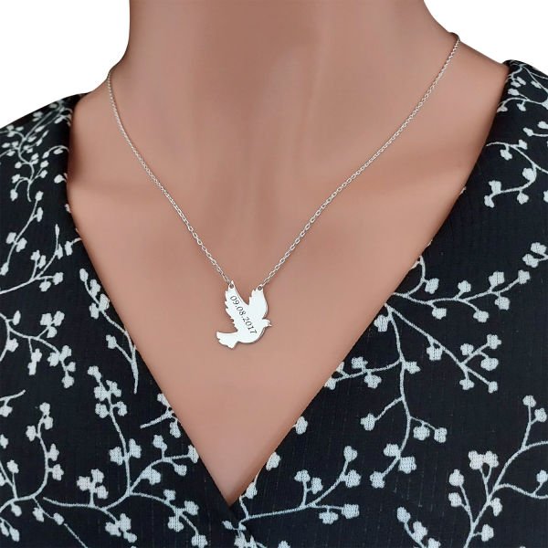 Gümüş Kuş Tasarımlı İsimli Kolye