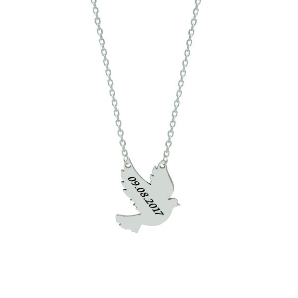 Gümüş Kuş Tasarımlı İsimli Kolye