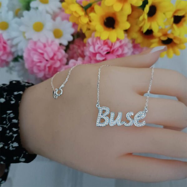 Gümüş Kişiye Özel Tasarım Taşlı İsimli Kolye