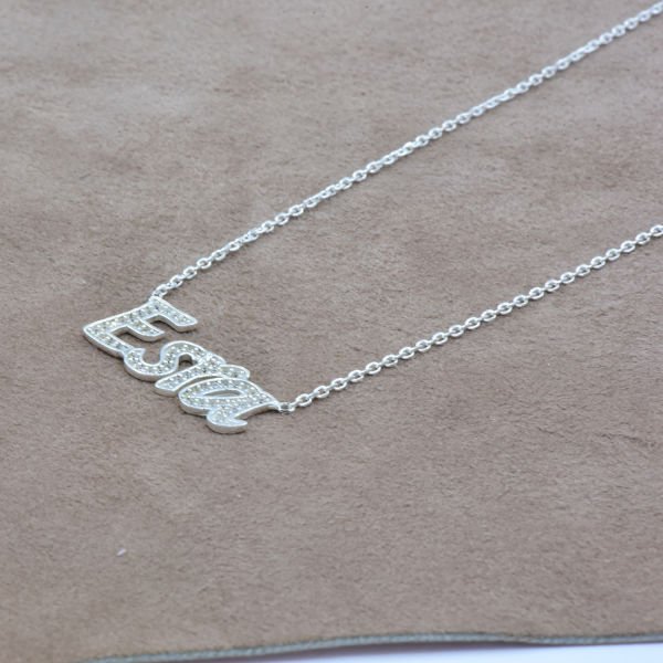 Gümüş Kişiye Özel Tasarım Taşlı İsimli Kolye