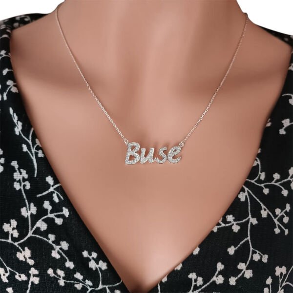 Gümüş Kişiye Özel Tasarım Taşlı İsimli Kolye