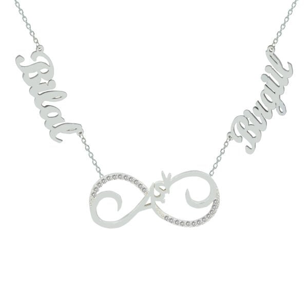 Gümüş Aşk Yazılı Sonsuzluk 2 İsimli Aile Kolyesi