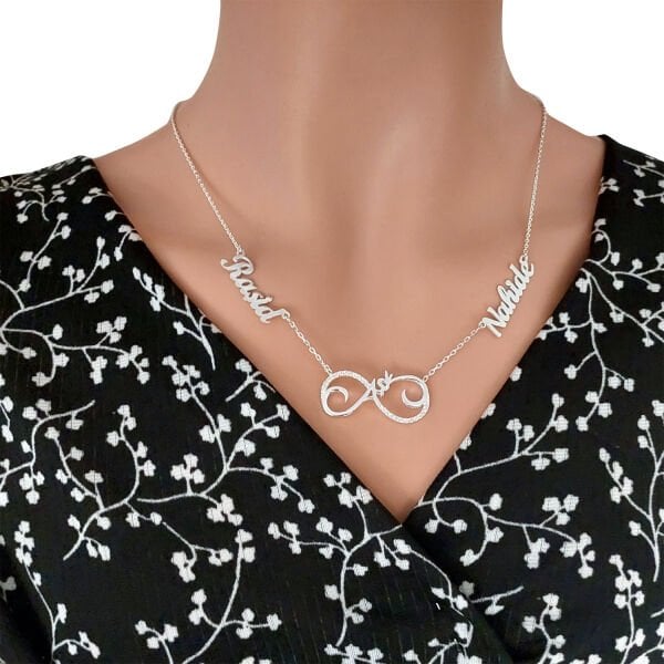 Gümüş Aşk Yazılı Sonsuzluk 2 İsimli Aile Kolyesi