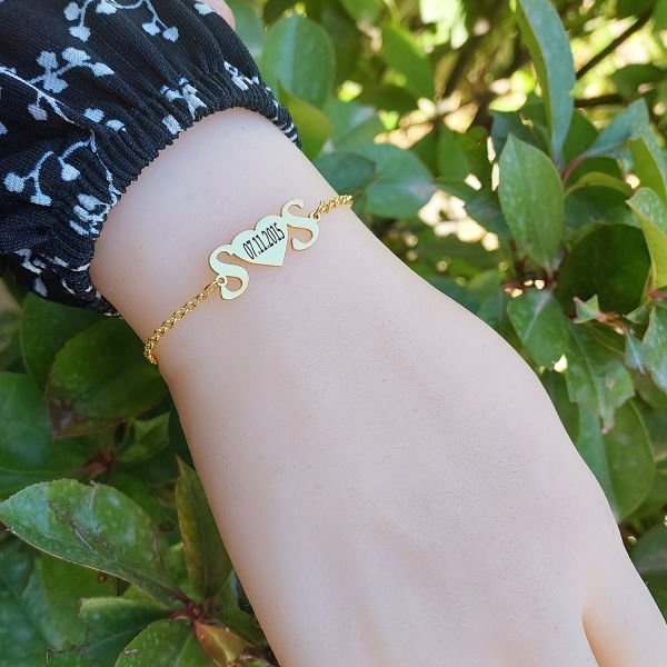 Gümüş Harfli Kalpli İsimli Bileklik